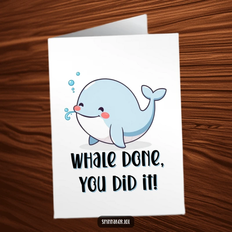 Funny Free Printable Congratulations Card showing a happy whale blowing a small water spout, designed to celebrate any joyous occasion.