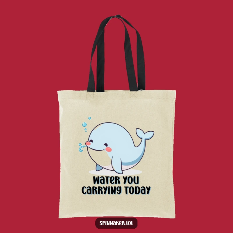 Funny Whale Tote Bag: Smiling Cetacean Blows Water, Hilarious Eco-Friendly Gift for Beach Lovers